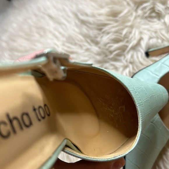 Vintage leather aqua printed croc sling back heels women’s size 7 - Picture 8 of 12